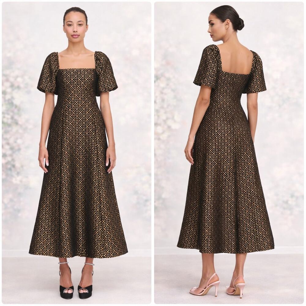 Hill House Home The Matilda Midi Dress Metallic Brocade Size S New - Picture 2 of 7